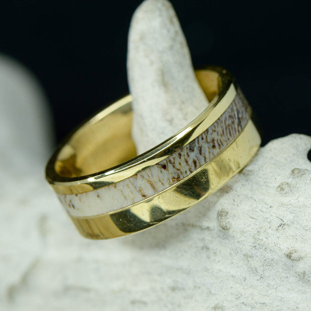 Yellow Gold with Elk Antler Inlay