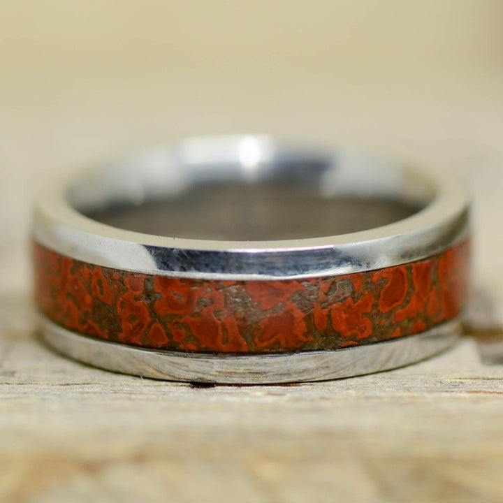 Fossilized Red Dinosaur Bone Channel Ring