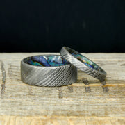 Dark Damascus Steel with Abalone Shell Sleeve