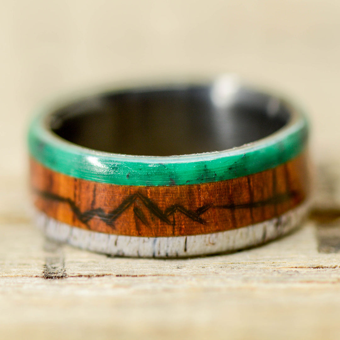 Rosewood, Imperial Jade, Antler, "Engraved Mountains"