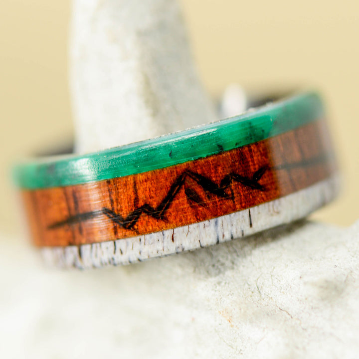 Rosewood, Imperial Jade, Antler, "Engraved Mountains"