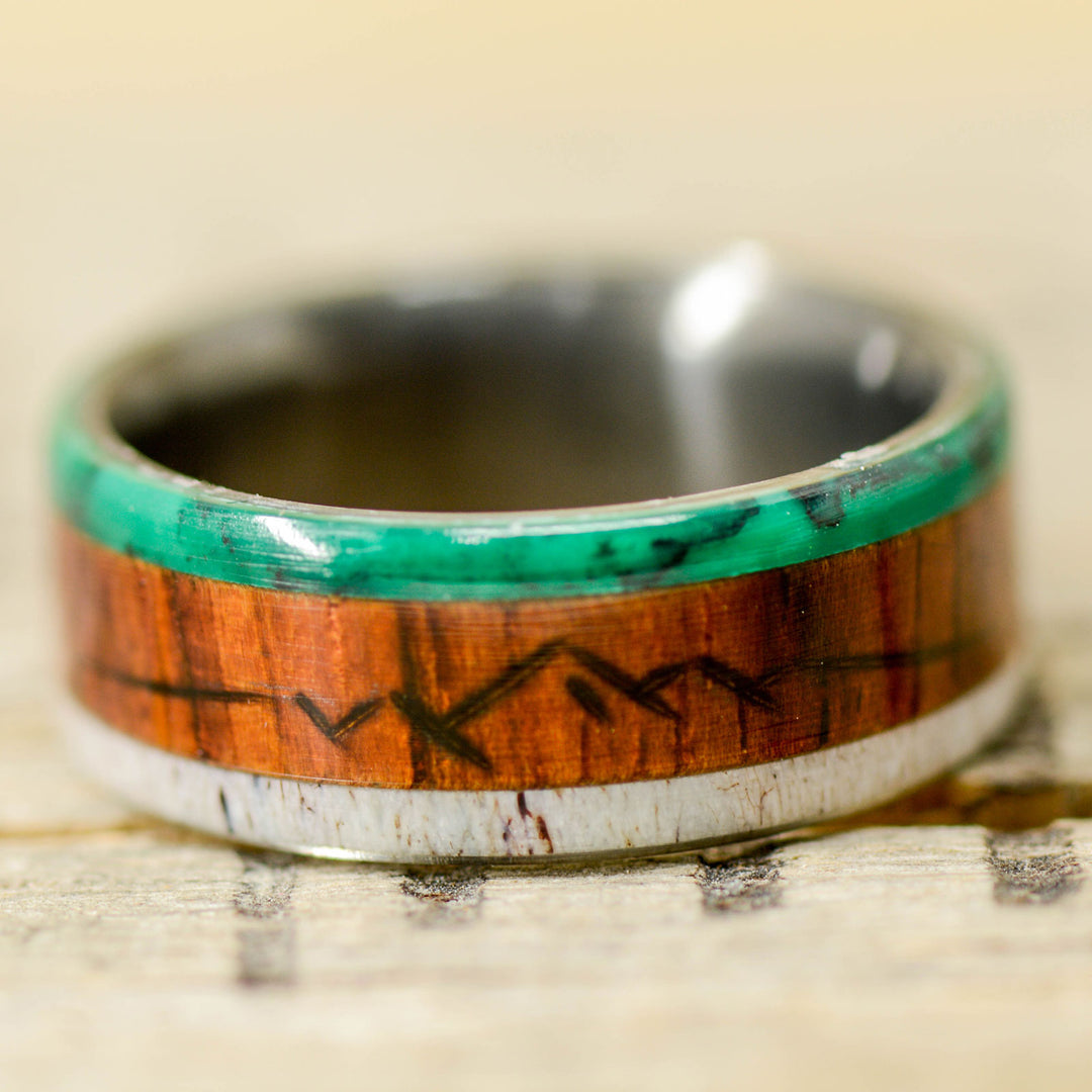 Rosewood, Imperial Jade, Antler, "Engraved Mountains"