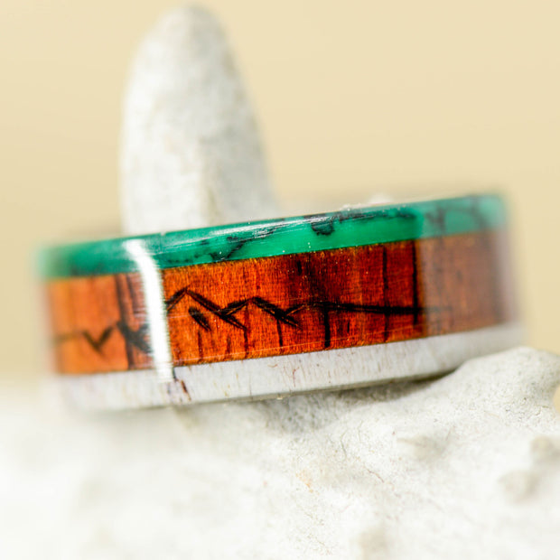Rosewood, Imperial Jade, & Antler with Engraved Mountains