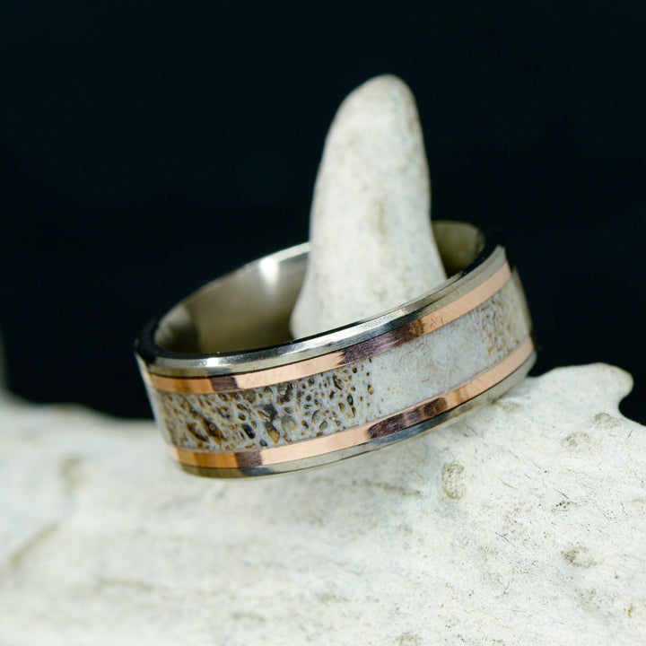 Antler, Rose Gold Inlays in Tungsten or Ceramic Channel