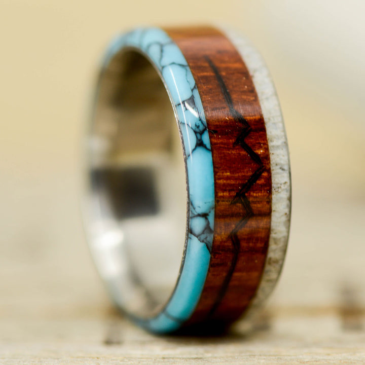 Rosewood, Turquoise, Antler, "Engraved Mountains"