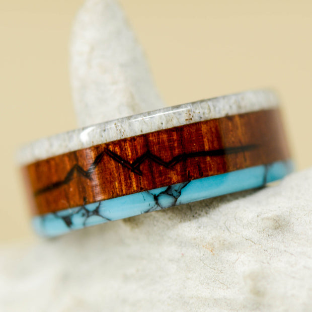 Rosewood, Turquoise, & Antler with Engraved Mountains