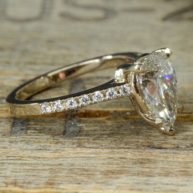 White Gold, Large Pear Diamond, Cathedral Solitaire Ring