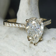 Gold, Large Pear Moissanite, Cathedral Solitaire Ring