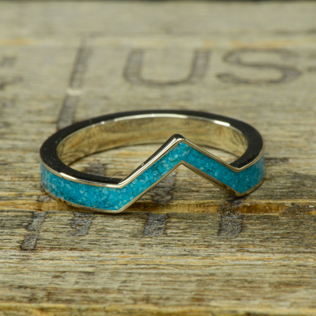 Marquise Diamond Ring .75ct and Turquoise with Turquoise V-Ring Stacking Band