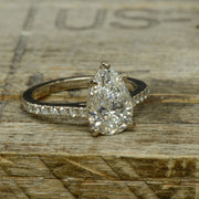Gold, Large Pear Diamond, Cathedral Solitaire Ring