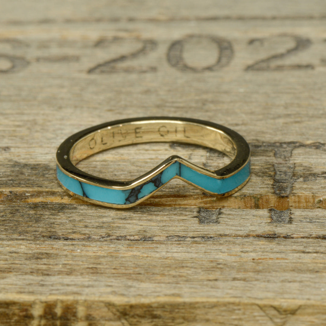 Yellow Gold with Marquise Diamond and Full Turquoise Inlays