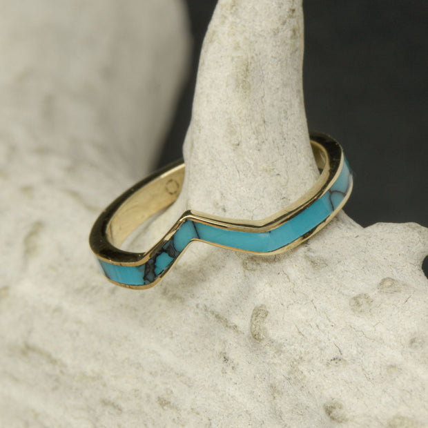 Gold V-Ring with Full Turquoise Channel