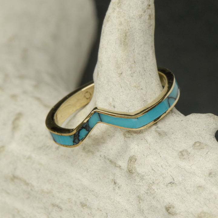 Yellow Gold with Marquise Diamond and Full Turquoise Inlays