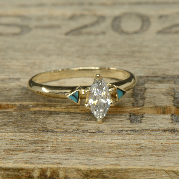 Marquise Diamond Ring with Full Turquoise Inlays