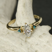 Marquise Diamond Ring with Full Turquoise Inlays