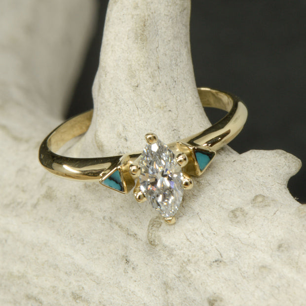 Gold Marquise Diamond and Turquoise with Full Turquoise Stacking Band