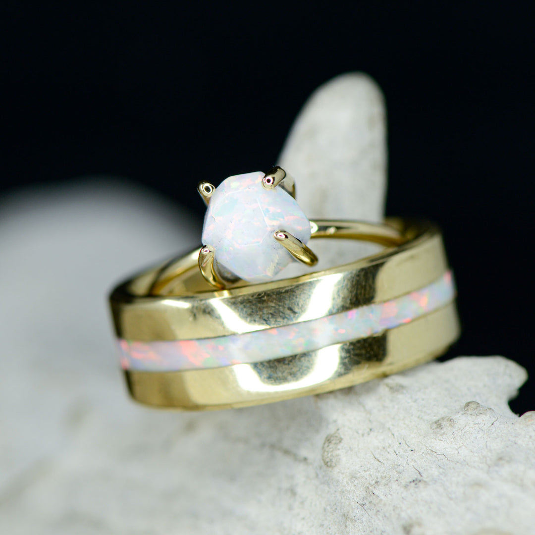 Rough Cut White Opal Solitaire & Center Opal