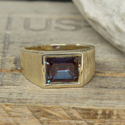 Gold Signet Ring with a Emerald Cut Chatham Alexandrite
