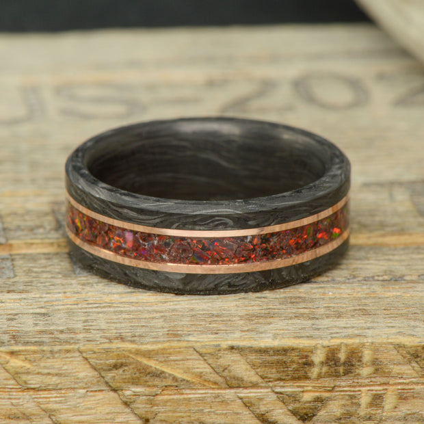 Forged Carbon Fiber, Rose Gold, and Magma Opal