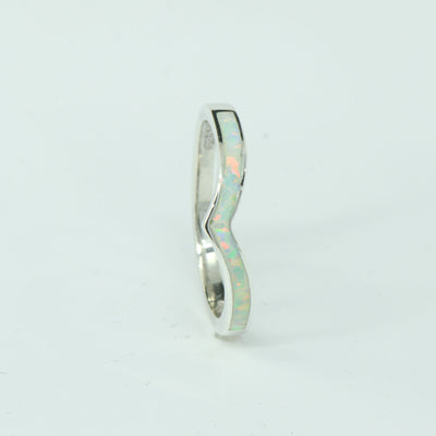 SALE RING - Silver V-Ring & White Opal - Size 6.25