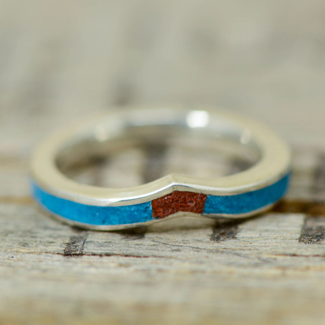 Gold or Silver V-Ring with Turquoise & Red Opal