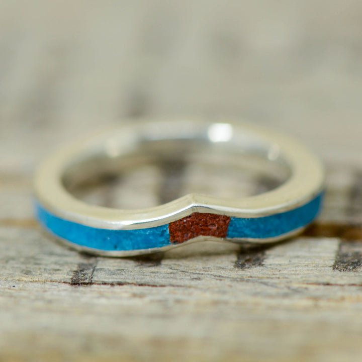 Gold or Silver V-Ring with Turquoise & Red Opal