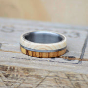 SALE RING - Stainless Steel, Olivewood, Metal, & Pine - Size 8