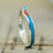 Gold or Silver V-Ring with Turquoise & Red Opal