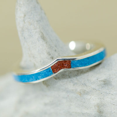 Gold or Silver V-Ring with Turquoise & Red Opal