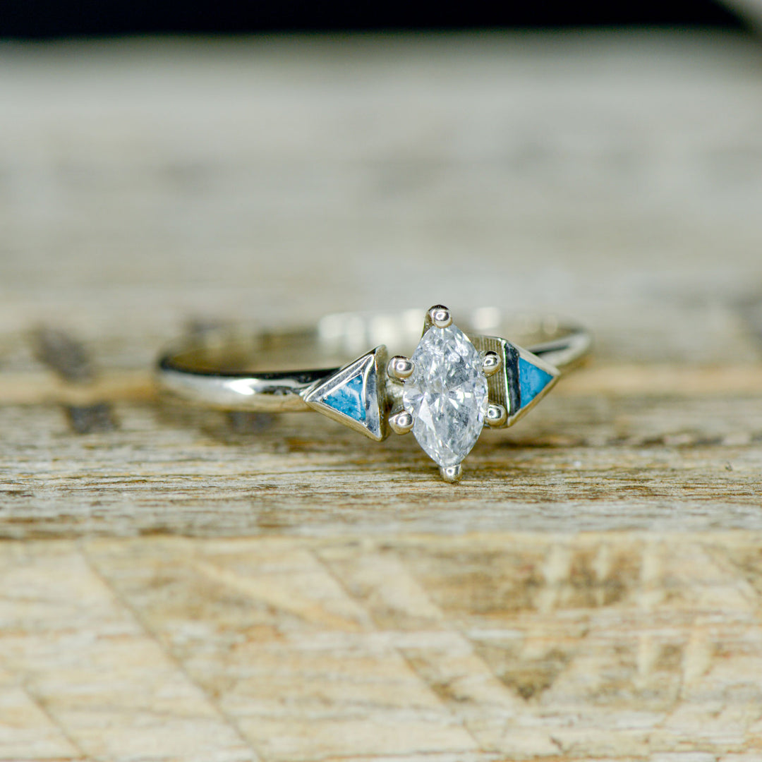 Marquise Diamond, Turquoise Inlays