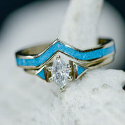 Marquise Diamond and Turquoise with Turquoise V-Ring Stacking Band