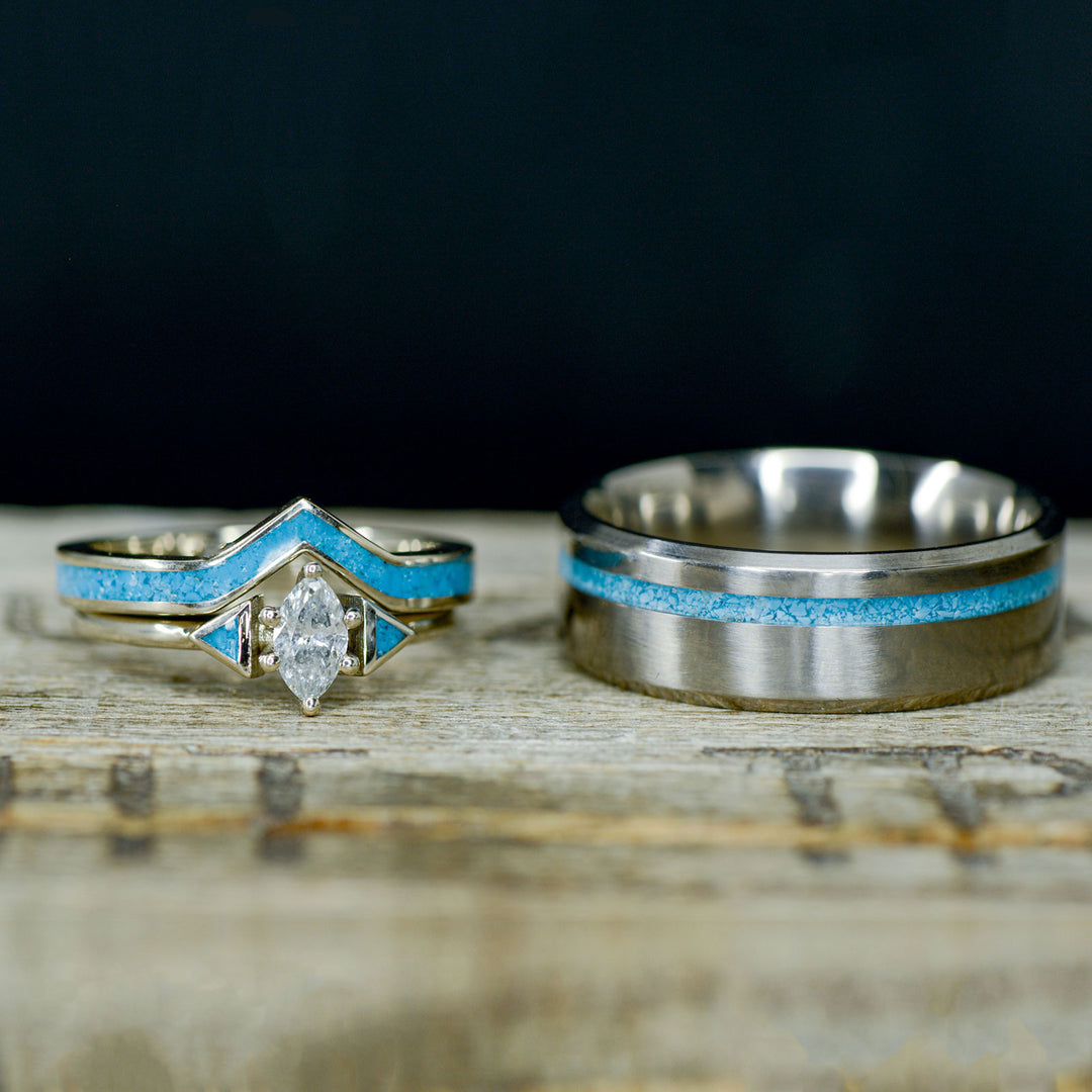 Marquise Diamond, Turquoise Inlays