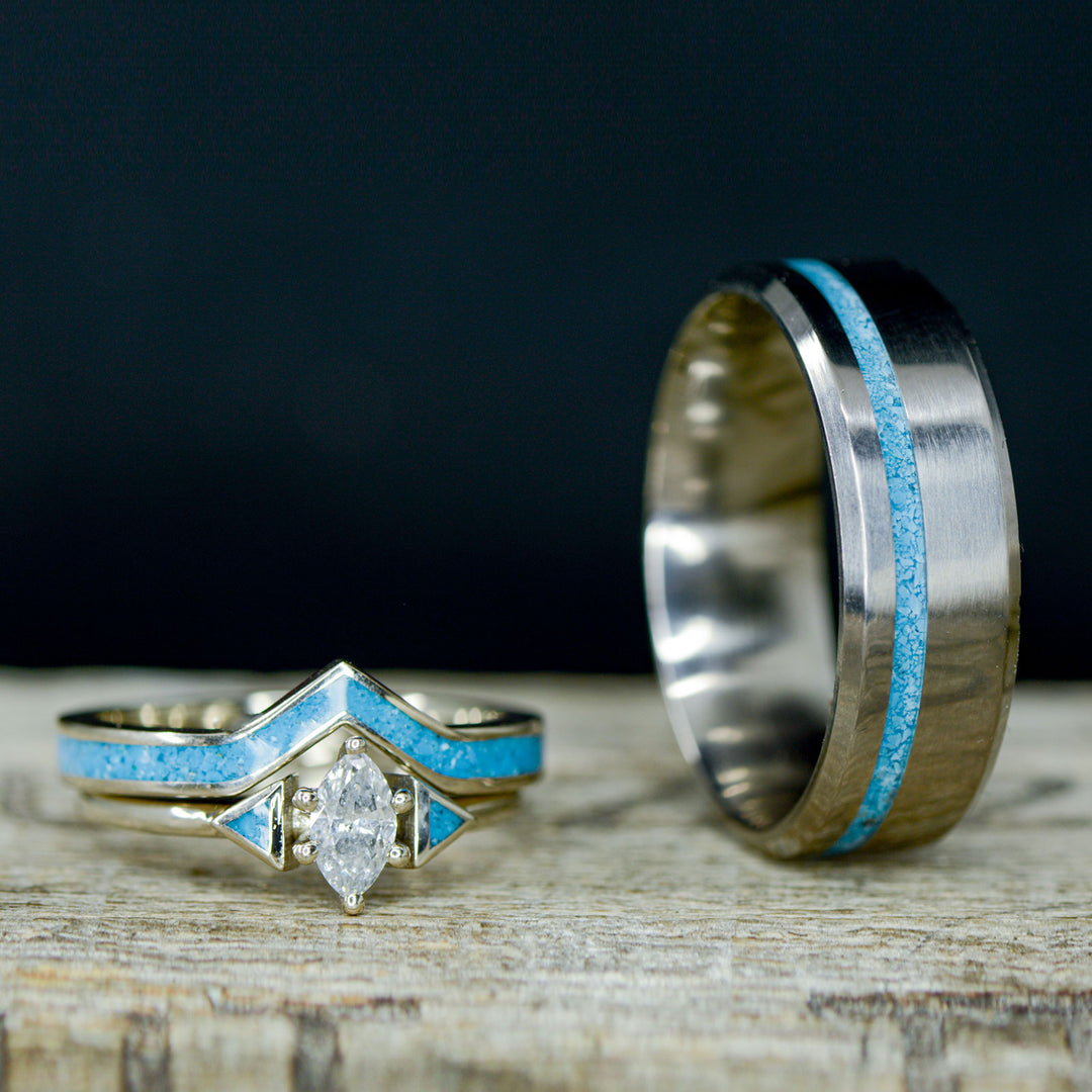 Marquise Diamond, Turquoise Inlays