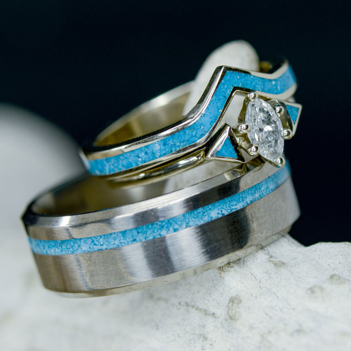 Marquise Diamond, Turquoise Inlays