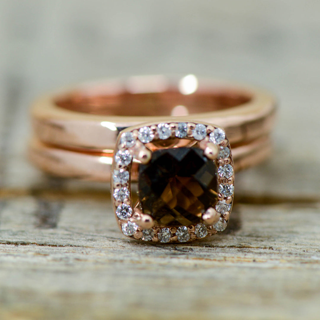 Antler, Rose Gold, & Smokey Quartz Halo