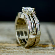 Diamond Solitaire With White Opal Ring Guard