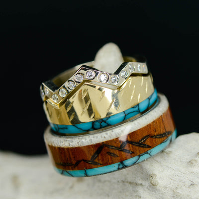 Rosewood, Antler, Turquoise, Diamonds, & Gold with Engraved Mountains