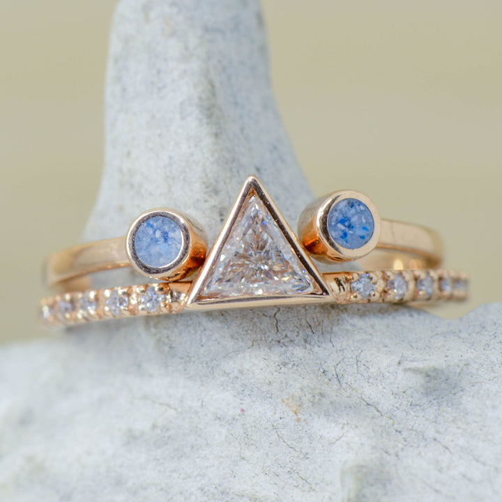 Gold Triangle Diamond with Turquoise Split Stacking Band