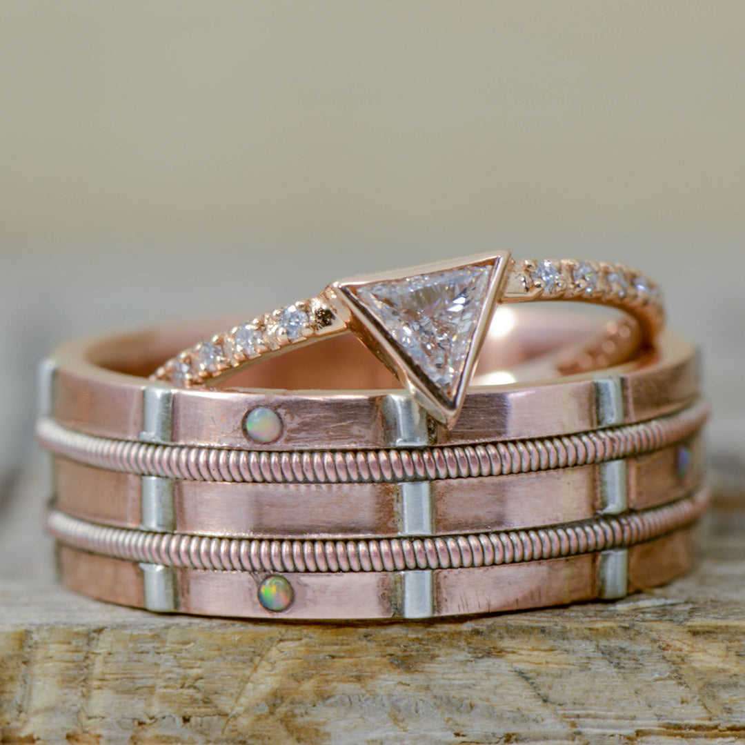 Rose Gold, Guitar String, Opal, Triangle Set Diamond