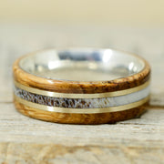 Whiskey Barrel Wood, Yellow Gold, and Elk Antler Inlays