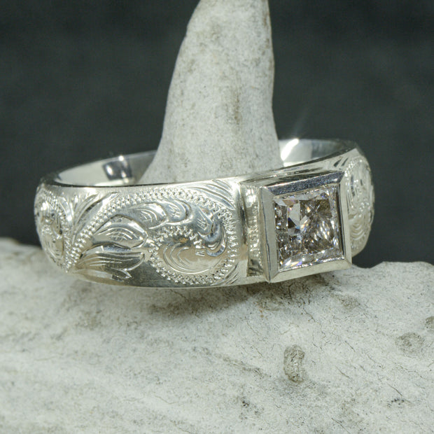 Diamond Signet Ring with Western Engravings