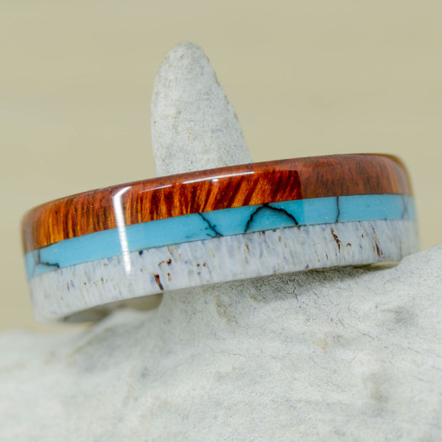SALE RING -  Titanium - Ironwood, Turquoise, & Antler - Size 6.75