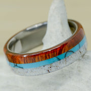 SALE RING -  Titanium - Ironwood, Turquoise, & Antler - Size 6.75