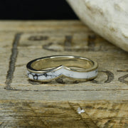 Gold or Silver White Marble V-Ring