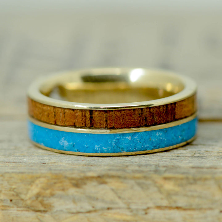 Gold, Koa Wood, Turquoise Inlays