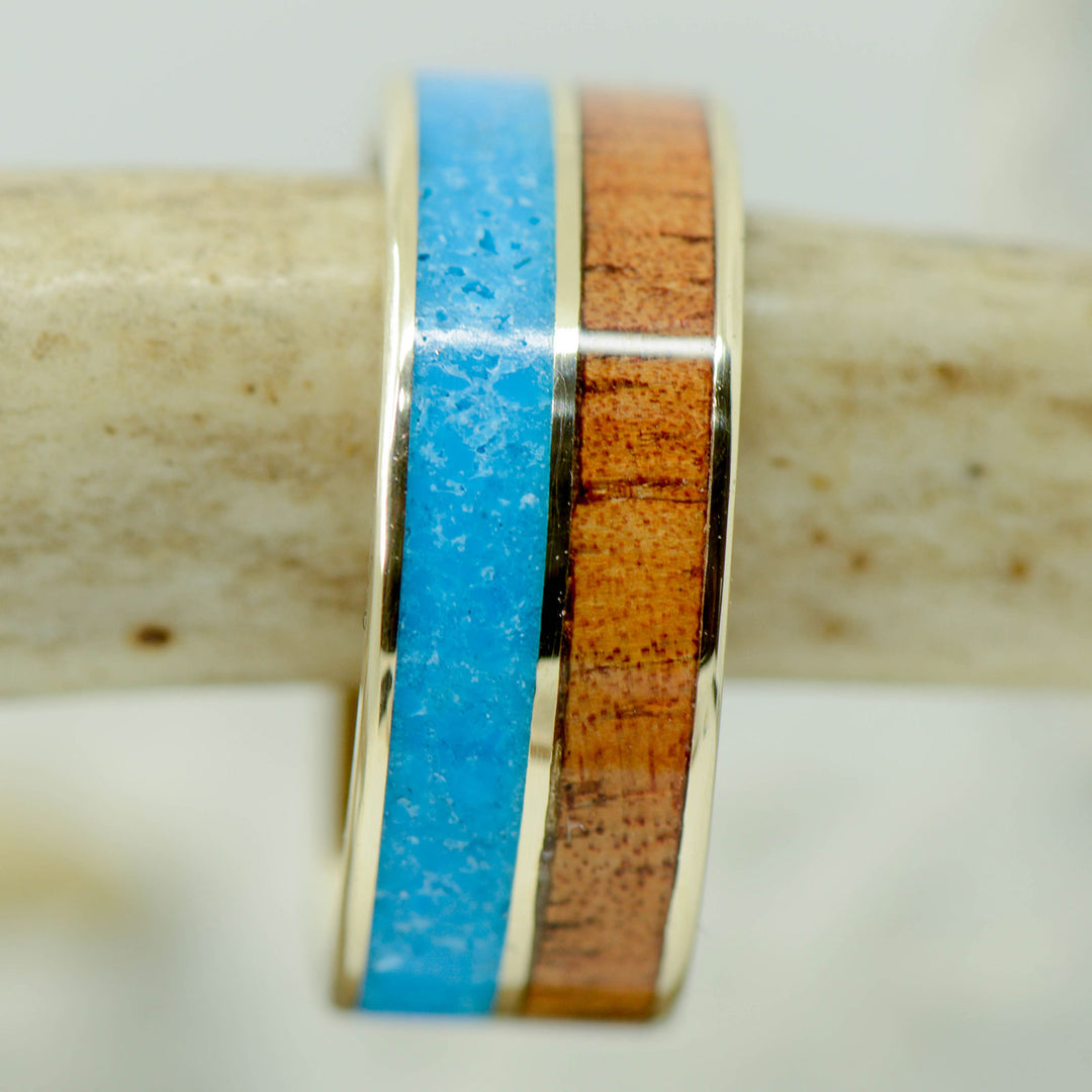 Gold, Koa Wood, Turquoise Inlays