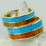 Gold, Koa Wood, Turquoise Inlays
