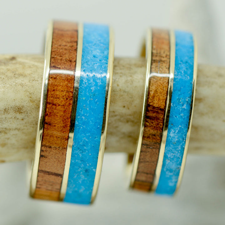 Gold, Koa Wood, Turquoise Inlays