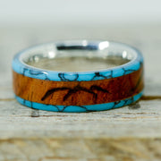 SALE RING - Silver, Turquoise & Rosewood with Engraved Mountains - Size 10