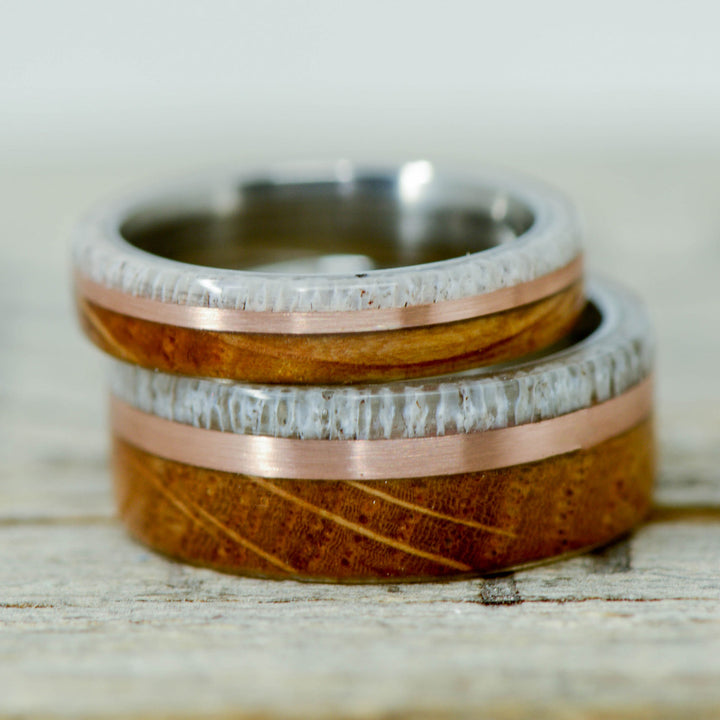 Antler, Rose Gold, Whiskey Barrel Wood